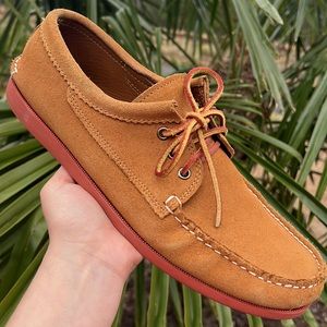 Quoddy Blucher sepia Suede Lace Up Moc Toe Loafer Slip On Shoes Men 11.5
